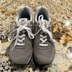 New Balance Taupe and White Sneakers